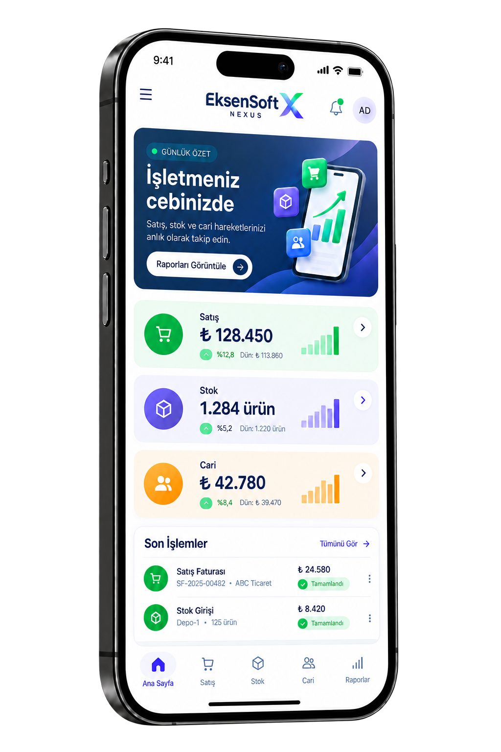 Nexus Mobil uygulamasının telefon üzerindeki günlük özet ekranı
