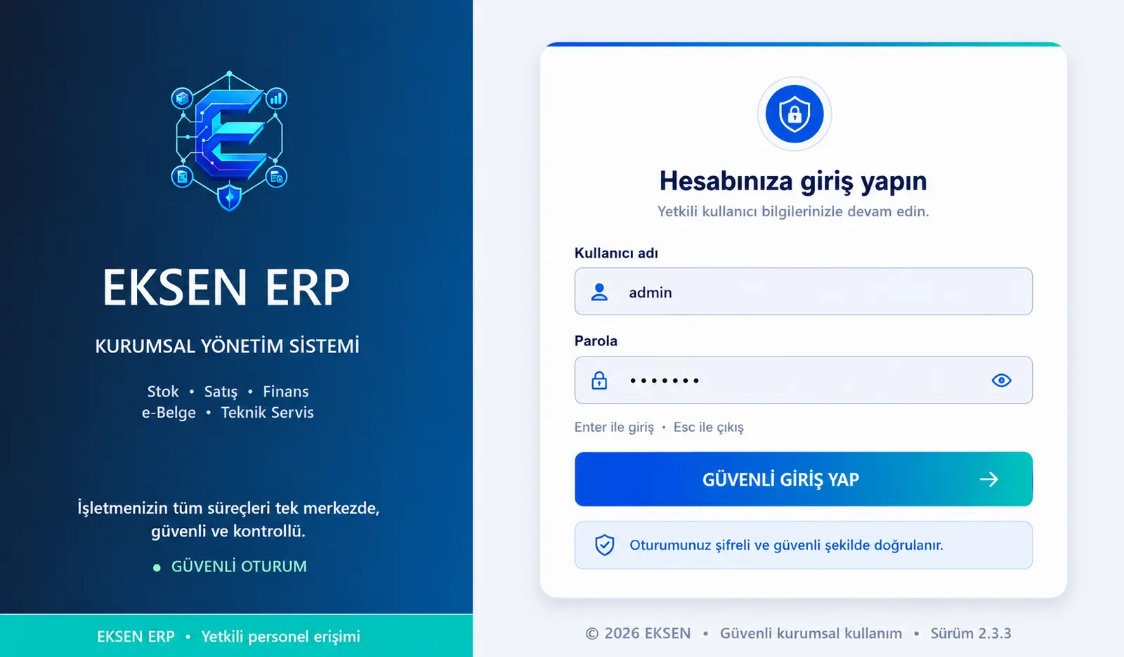 Güvenli kullanıcı giriş ekranı