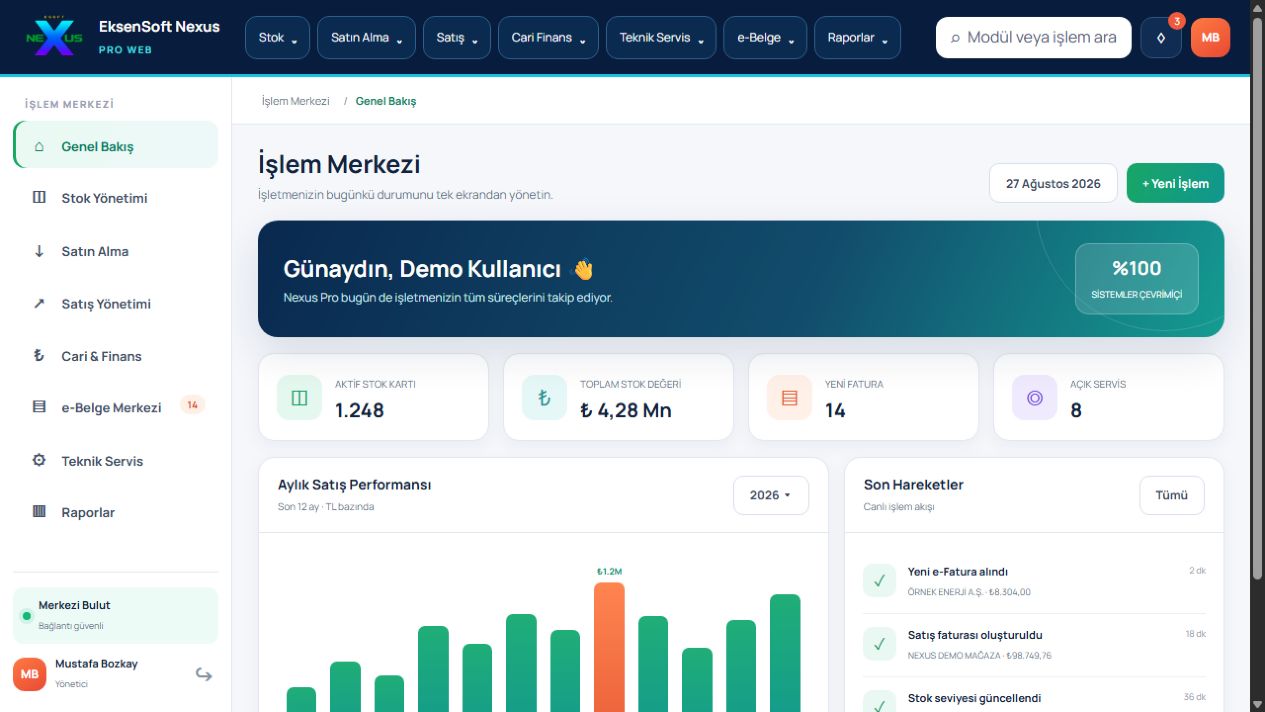 Nexus Pro işletme yönetim ekranı